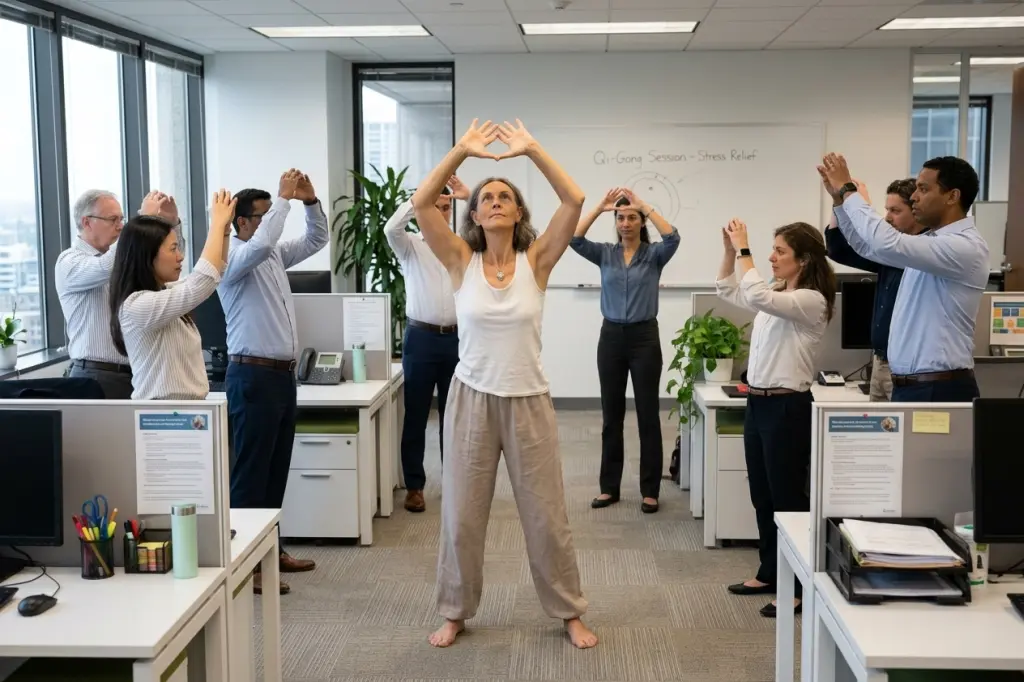 Enseignante réalisant une posture de Qi-Gong